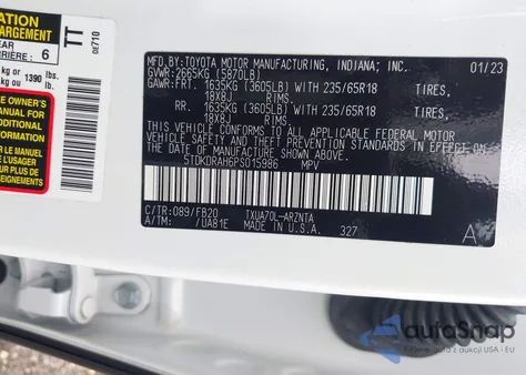 2023 Toyota Highlander Le z USA, uszkodzony, nr VIN 5TDKDRAH6PS015986